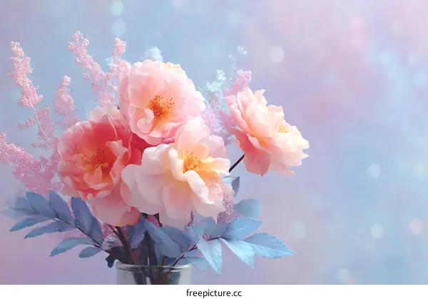 Beautiful Pastel Colored Rose Bouquet Illustration