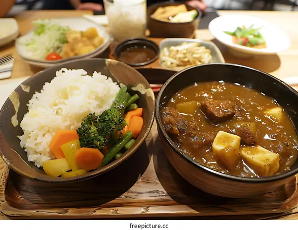 Japanese curry with rice and vegetables