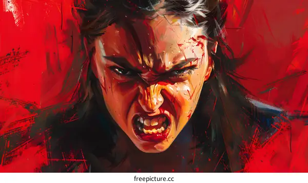 Portrait of a woman with blood on her face