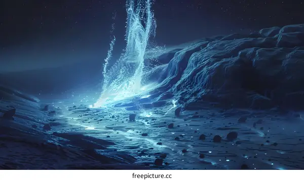 Blue Light Erupts From the Ground in a Dark Sky