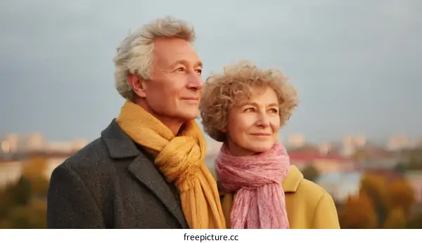 Elderly Couple Enjoying Autumn Day in City