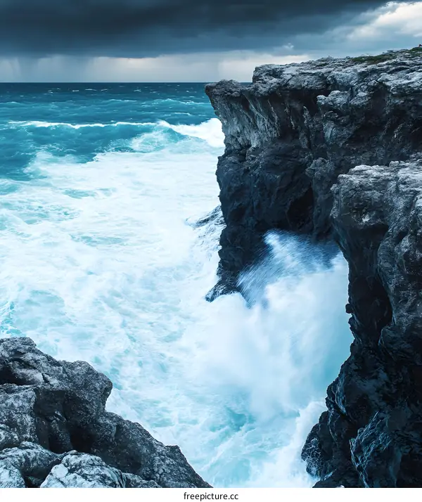 Stormy Seas Crashing Against Rocky Cliffs