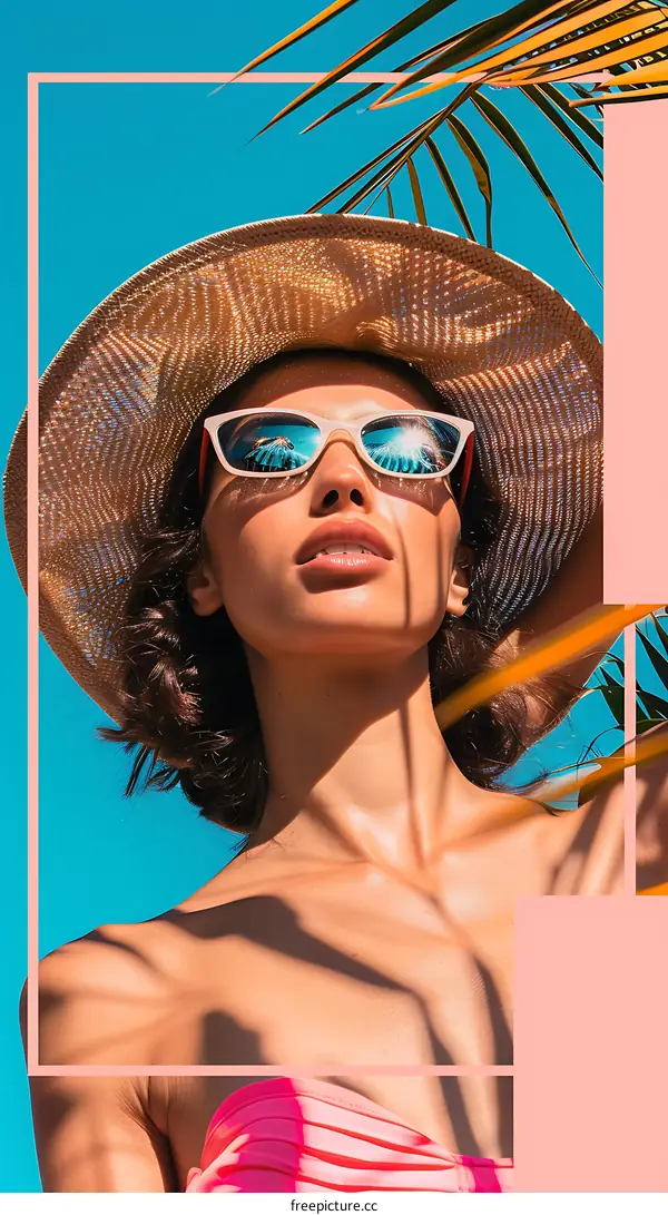 Woman Wearing Sunglasses and Hat on Beach