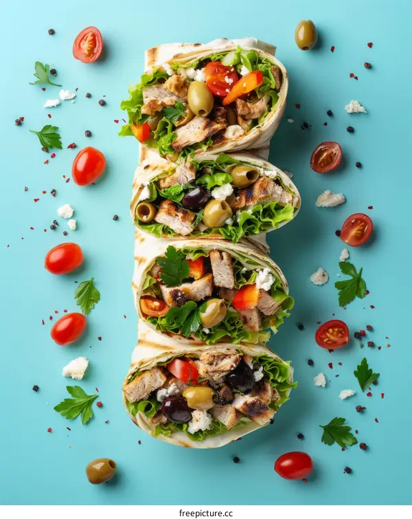 Chicken Tortilla Wrap with Feta Cheese and Olives