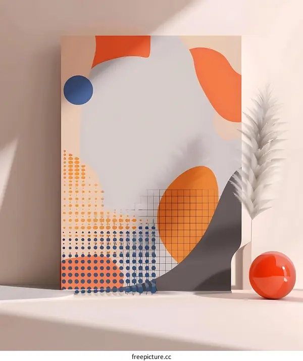 Abstract Geometric Shapes Minimalist Poster with a White Feather