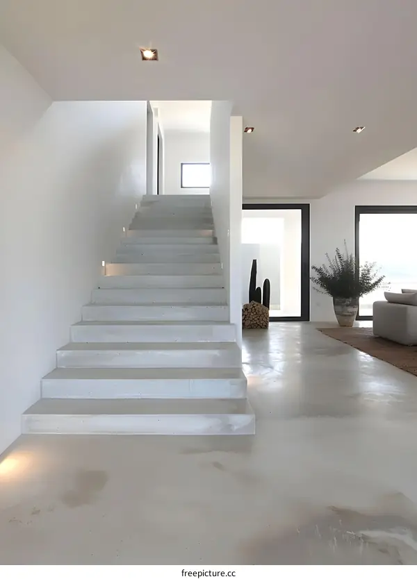 Modern Concrete Staircase in Minimalist Home Interior