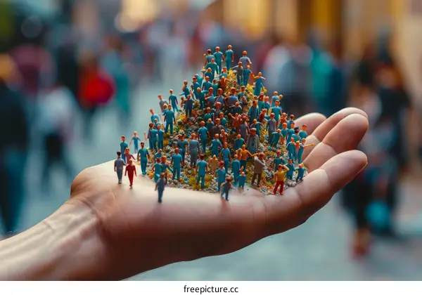 A handful of miniature people in the palm of a hand