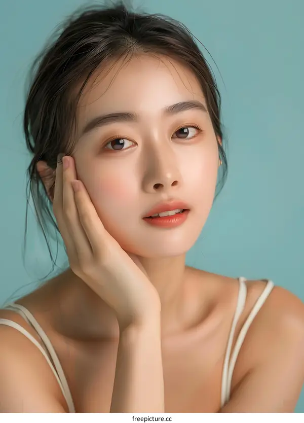Closeup Portrait of a Beautiful Young Woman with Long Black Hair