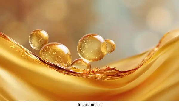Golden Liquid Oil Bubbles Flowing