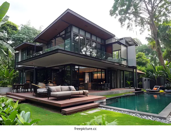 Modern House With Swimming Pool And Patio