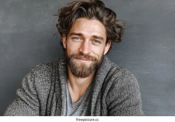 Close-up Portrait of a Smiling Man with a Beard
