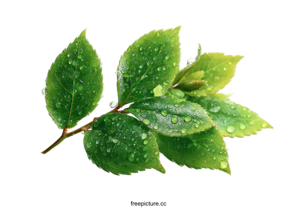[Transparent Background PNG]Fresh Green Leaves with Water Droplets