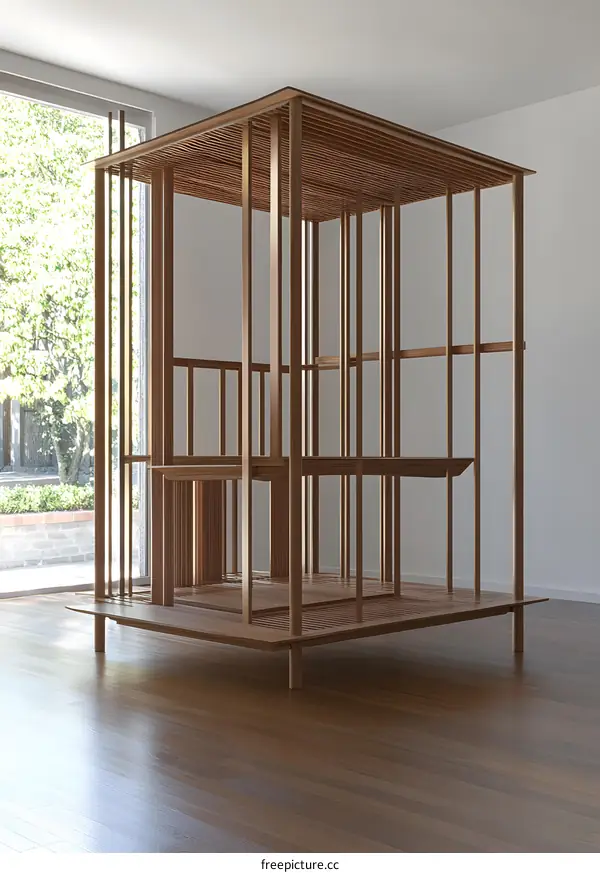 Modern Wooden Structure Model in an Empty Room