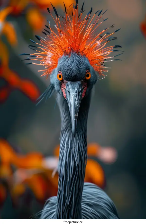 Grey Crowned Crane with Crest Feathers Spread