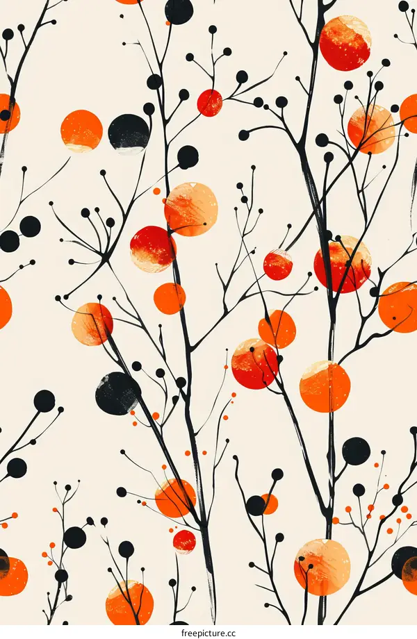 Abstract Orange and Black Tree Branch Pattern