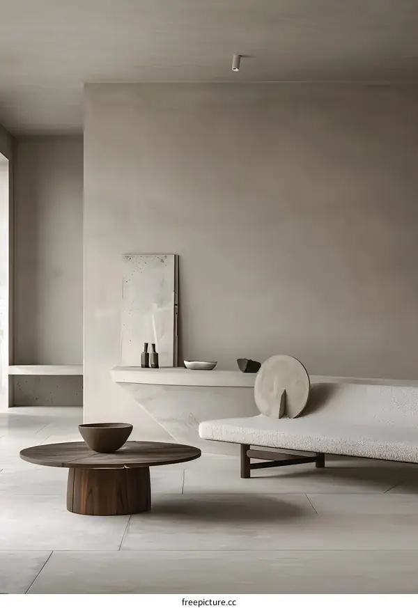 Minimalist Living Room Interior Design with Beige Walls and Wooden Furniture