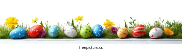 Colorful Easter Eggs in Grassy Border