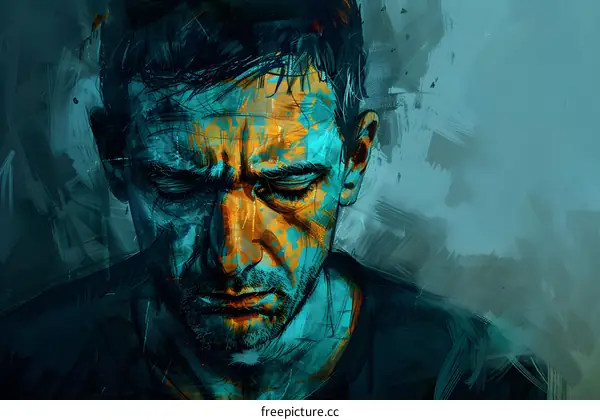 Portrait of a Man with Blue and Orange Face Paint