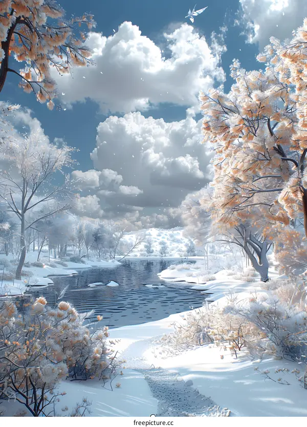 A winter lake in the snow