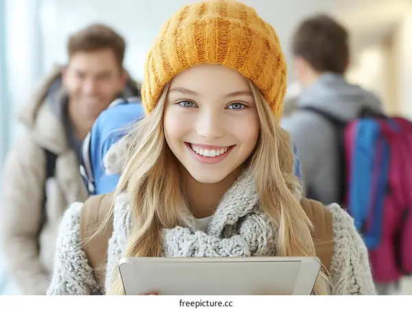 Smiling Teenage Girl with Digital Tablet