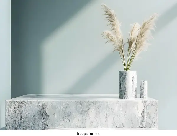 Minimalist Marble Platform with Dried Pampas Grass