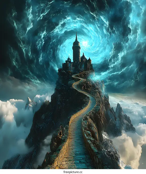 Castle on a Mountain Top with a Swirling Sky