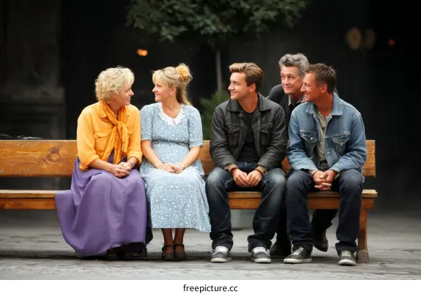 Group of Diverse People Relaxing on a Bench