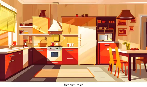 Modern Cartoon Kitchen Interior Design Illustration