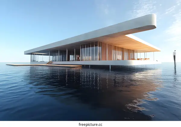 Modern House on Water with One Person