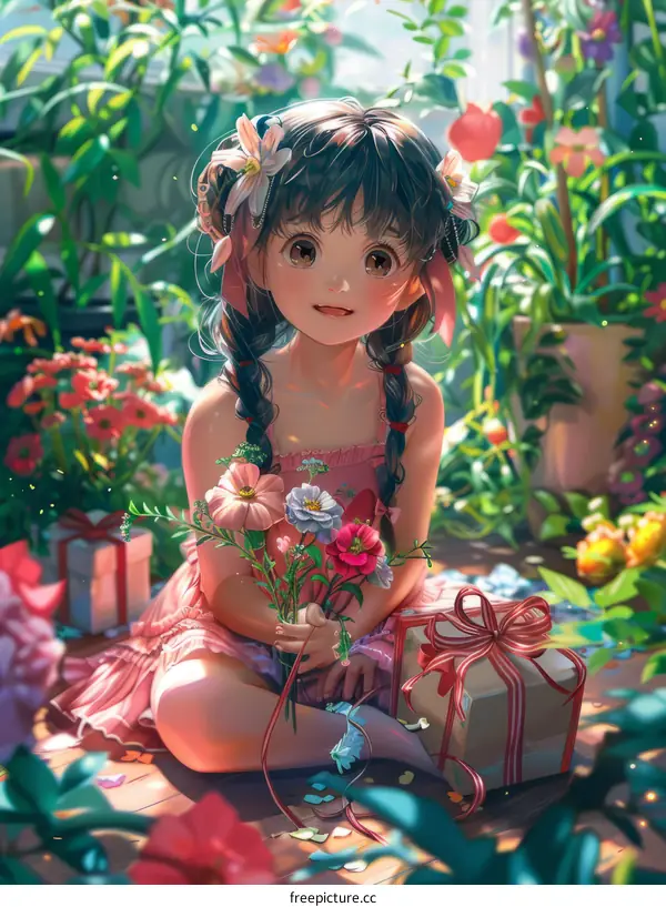 Girl in a Flower Garden