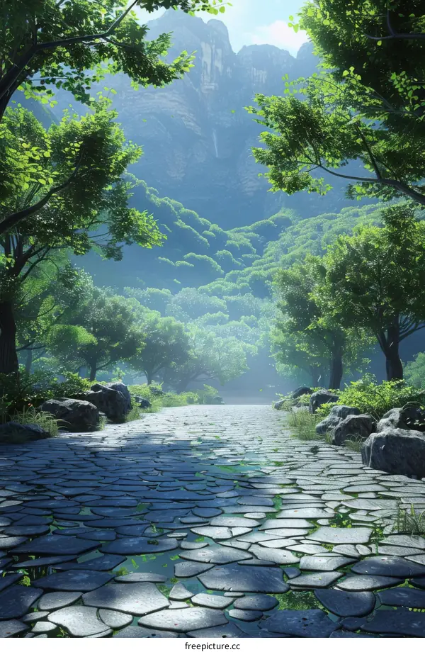 Stone Path through a Verdant Forest