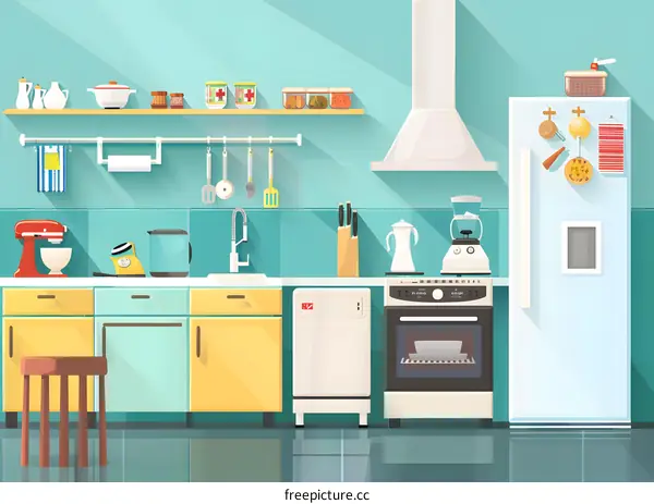 Modern Kitchen Interior Design Illustration with White Cabinets and Appliances