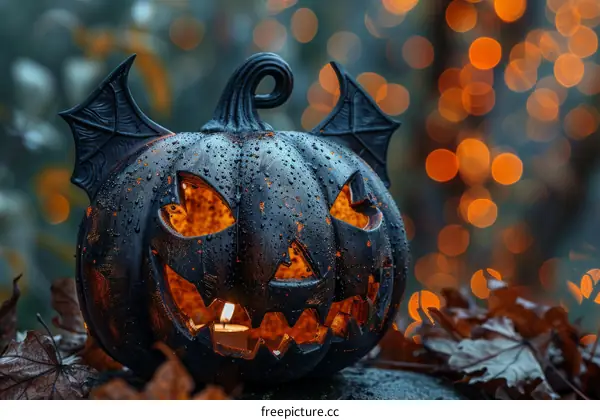 Black pumpkin head with bat wings for Halloween decoration