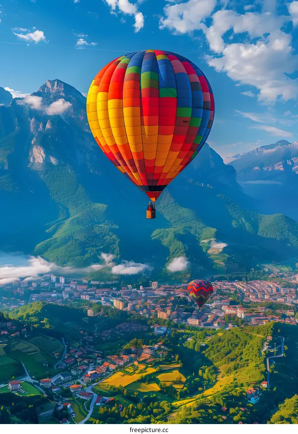 Hot Air Balloon over a Mountain Valley