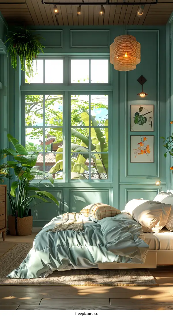 Tropical Green Bedroom Interior Design