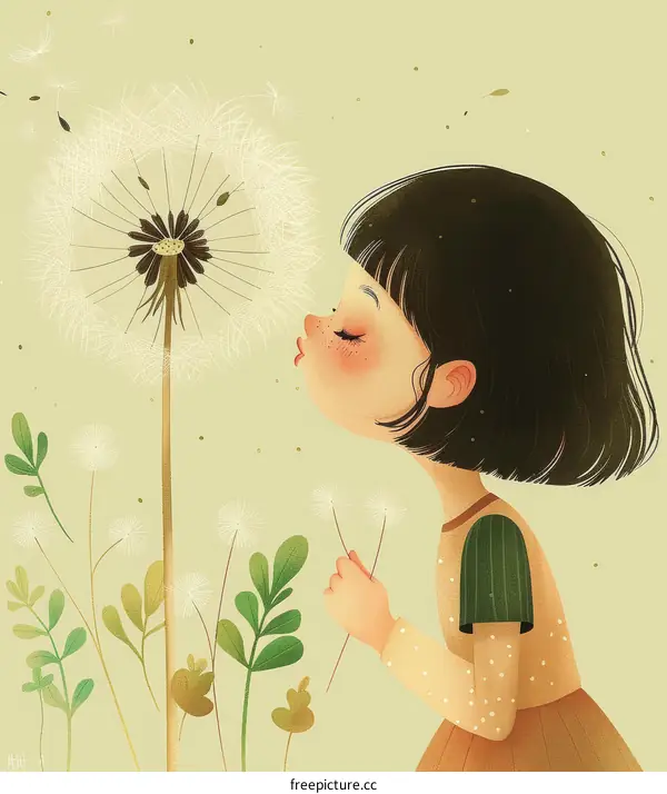 Little Girl Blowing Dandelion Seeds