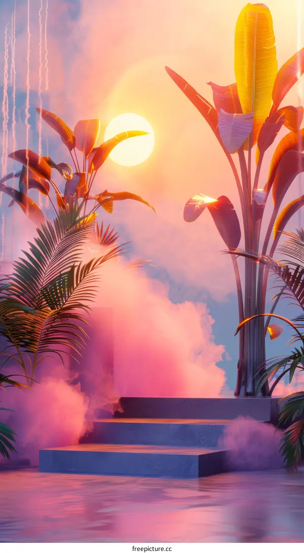Sunset Tropical Steps in Pastel Haze
