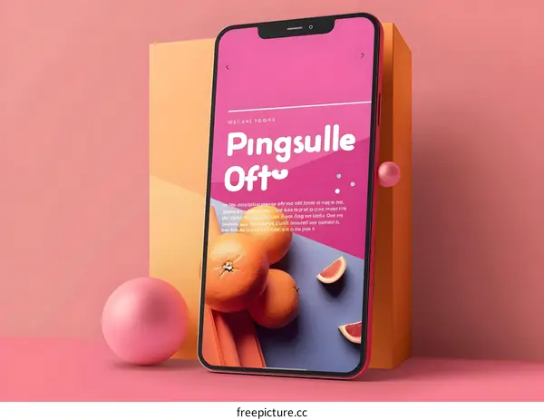 Mobile Phone Mockup With Orange Fruit On Screen