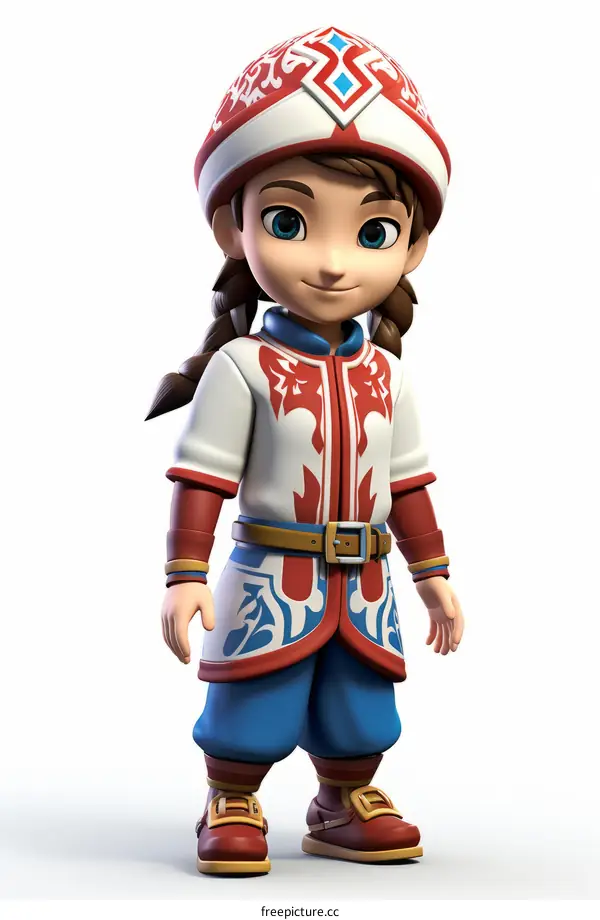 3D rendering of a cute Tajik girl in a traditional costume