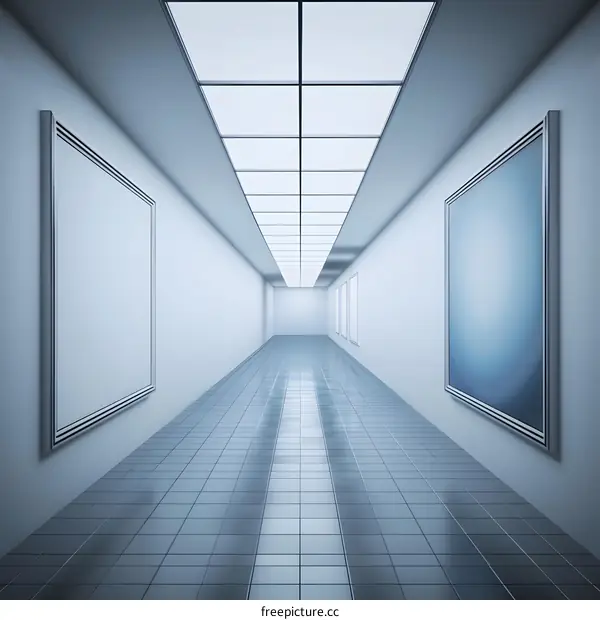 Empty White Corridor with Square Frames and Light