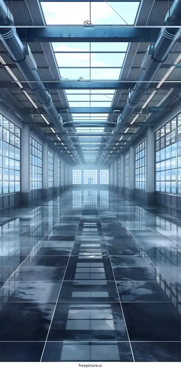 Modern Architecture Building Interior With Skylight And Windows