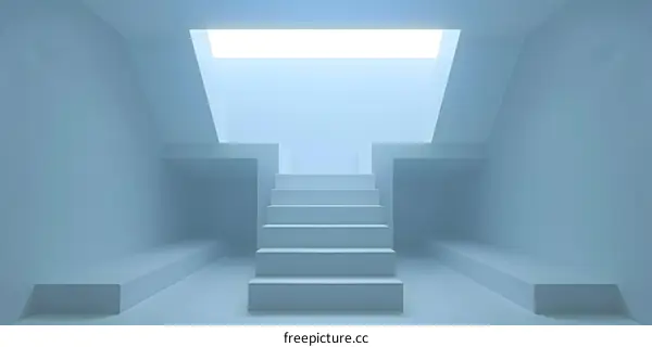 Minimalist White Stairs Leading Up To A Bright Light