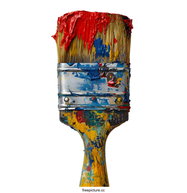 [Transparent Background PNG]Closeup Of Used Paint Brush With Red Paint