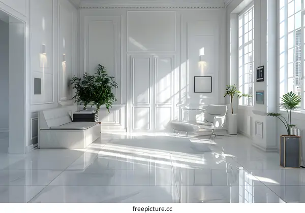 Bright white contemporary living room interior design