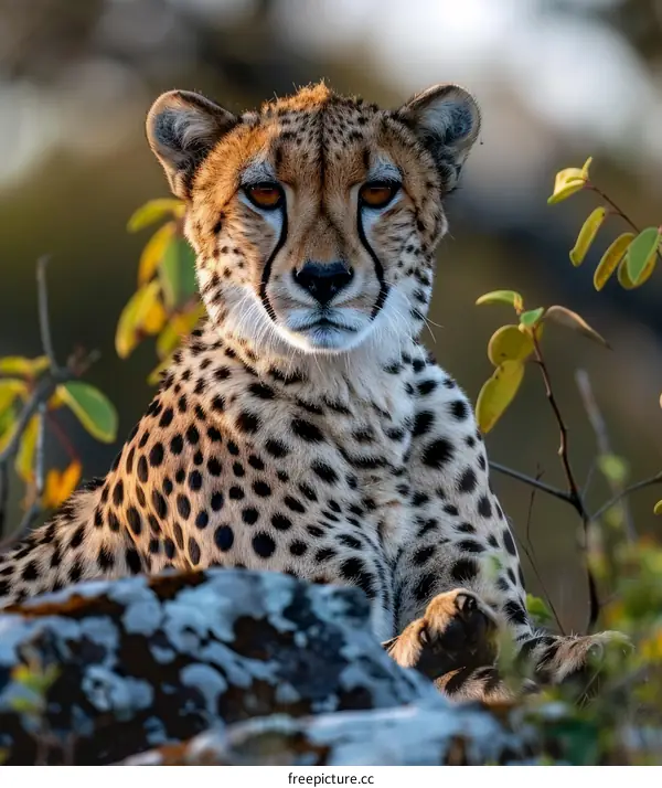A Cheetah Resting on a Rock in the Savanna