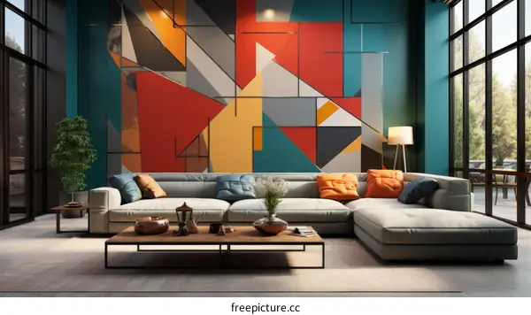 Modern Living Room with Colorful Geometric Artwork