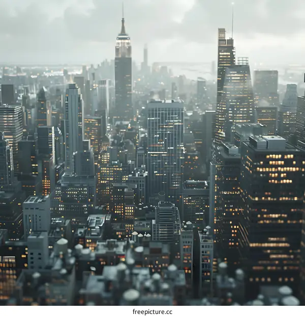 New York City skyline in the rain