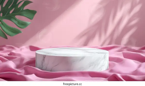 Pink Marble Display Podium with Green Leaf