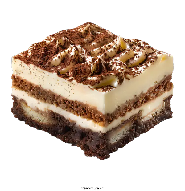 [Transparent Background PNG]Delicious Tiramisu Cake on White Background
