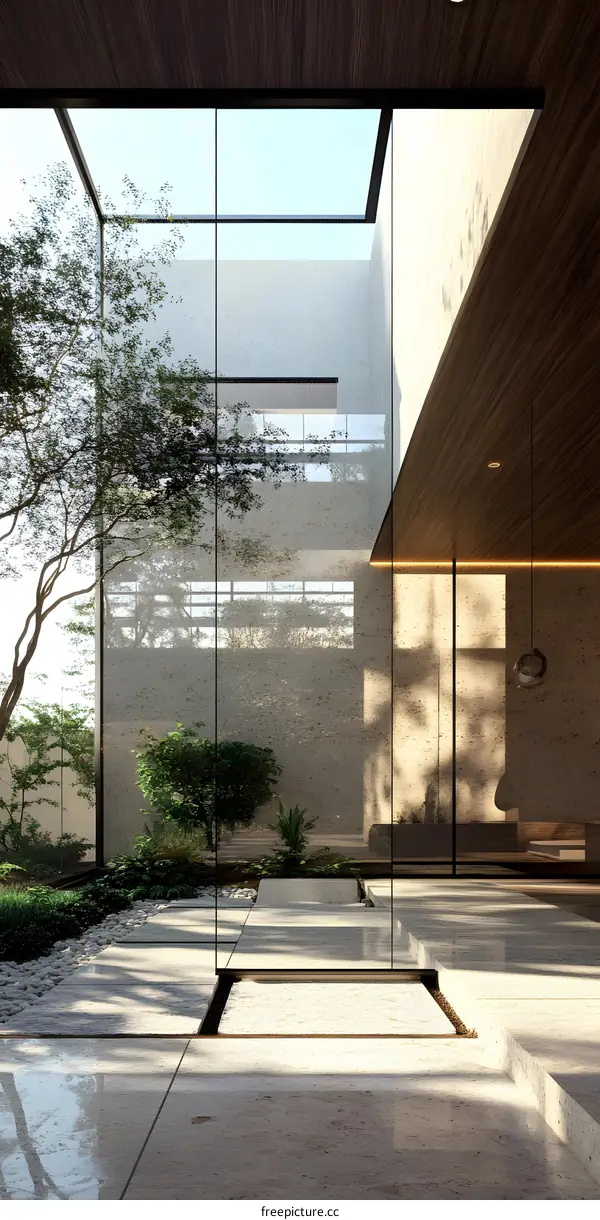 Modern House Interior Design with Glass Walls and Skylight